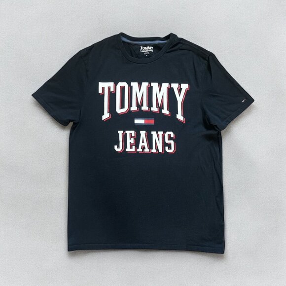 Tommy Jeans Graphic T-Shirt Mens M Black Cotton Y2K 90s Casual Crewneck Logo - Picture 1 of 8
